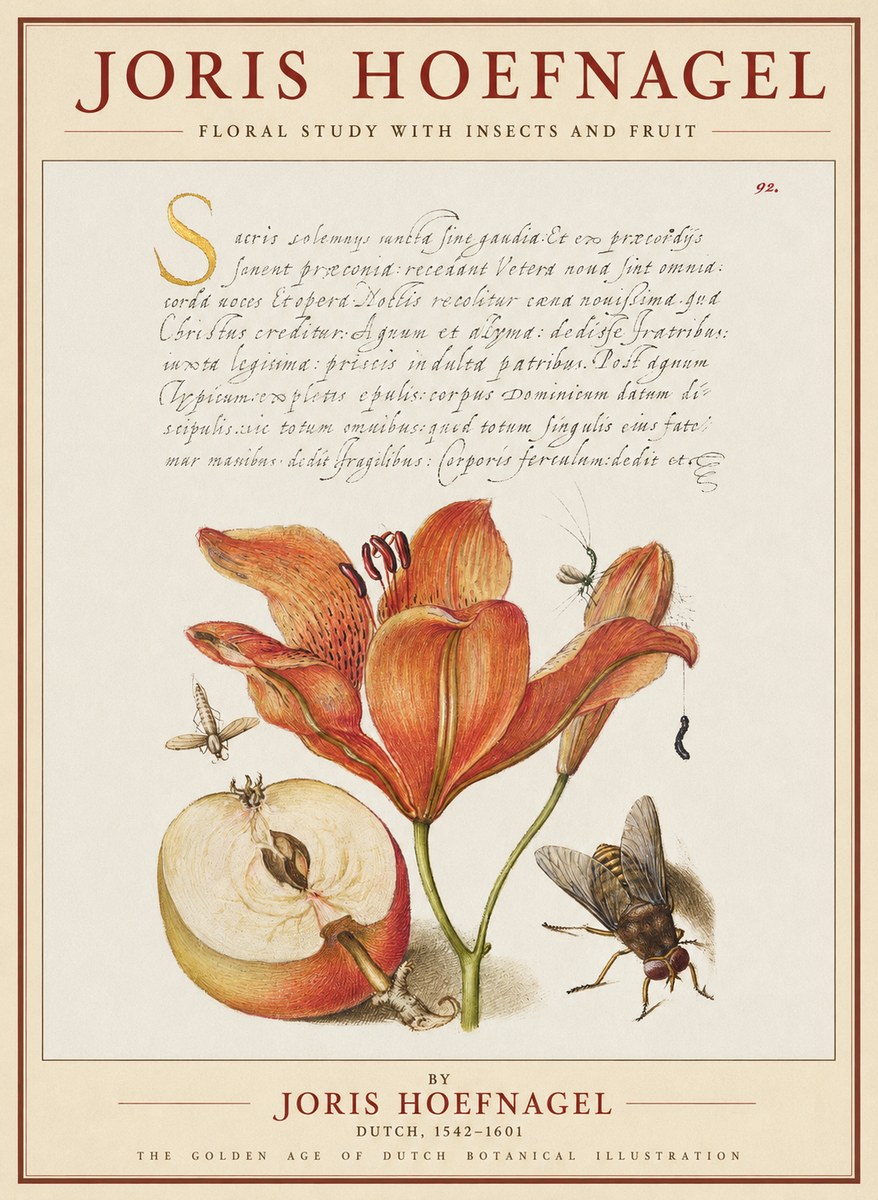 Joris Hoefnagel Floral Study with Insects and Fruit No1 - Poster