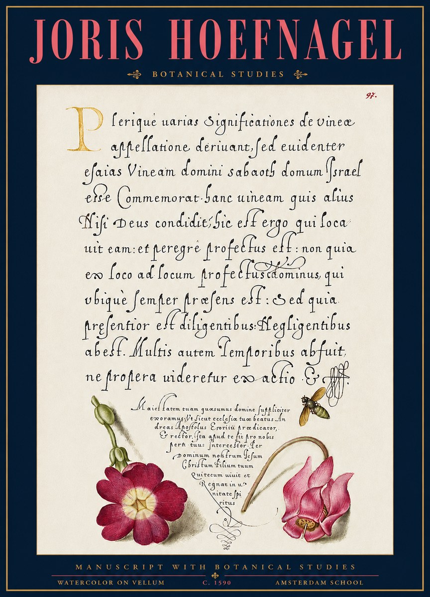 Joris Hoefnagel Manuscript with Botanical Studies No3 - Poster
