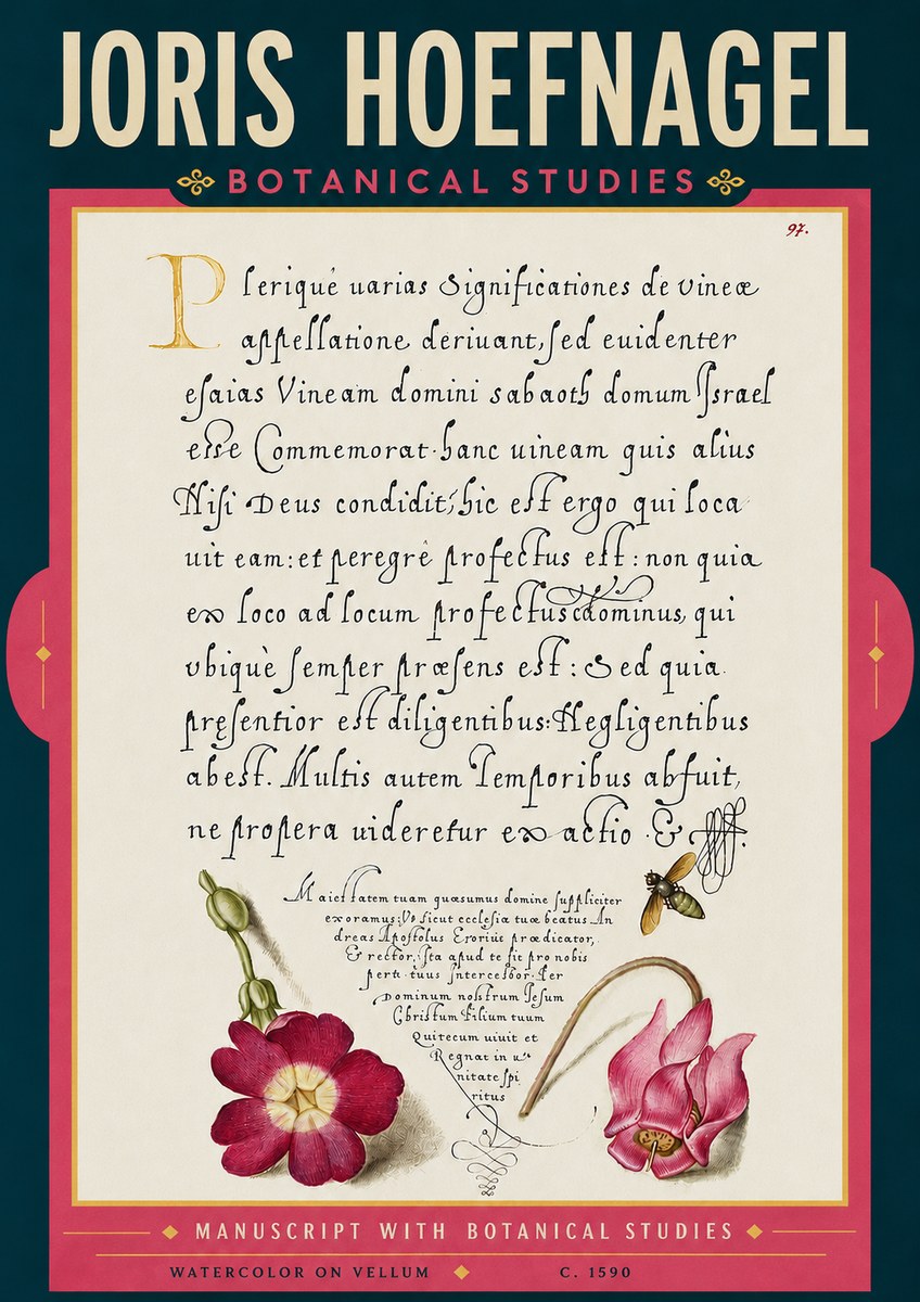 Joris Hoefnagel Manuscript with Botanical Studies No6 - Poster