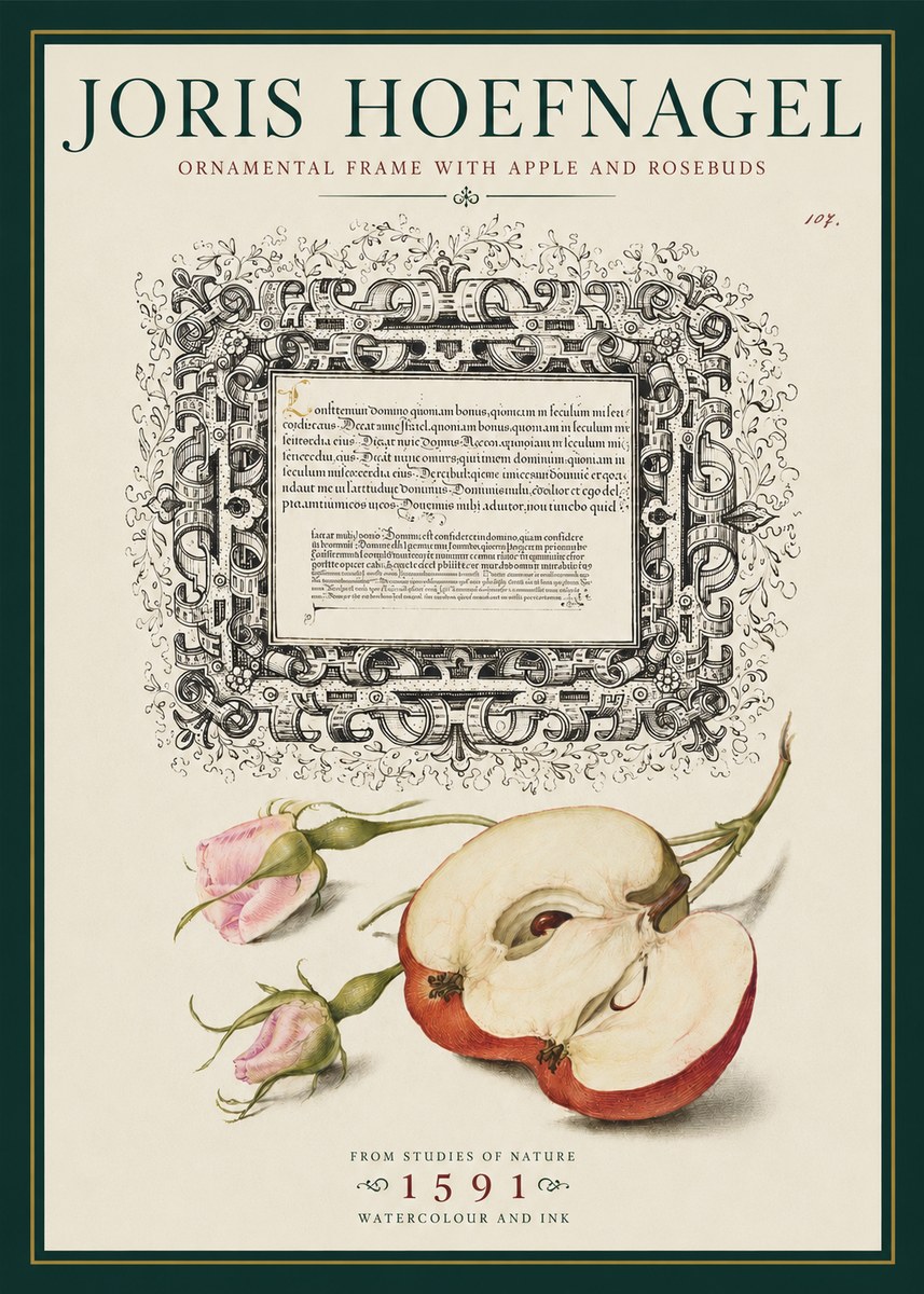 Joris Hoefnagel Illuminated Calligraphy and Botanical Study No5 - Poster
