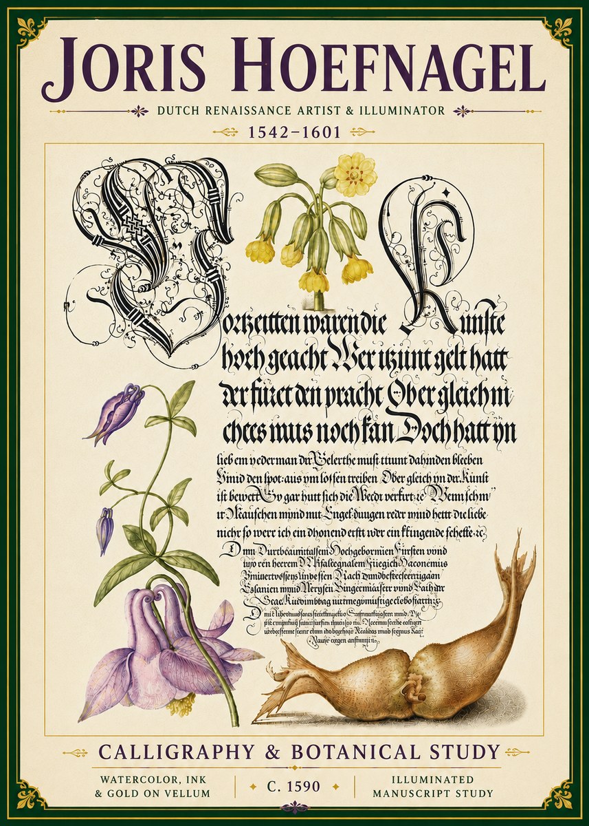 Joris Hoefnagel Calligraphy & Botanical Study No6 - Poster
