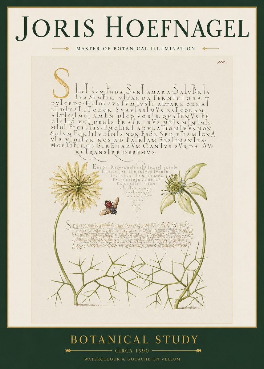Joris Hoefnagel Botanical Study with Insect No3 - Poster