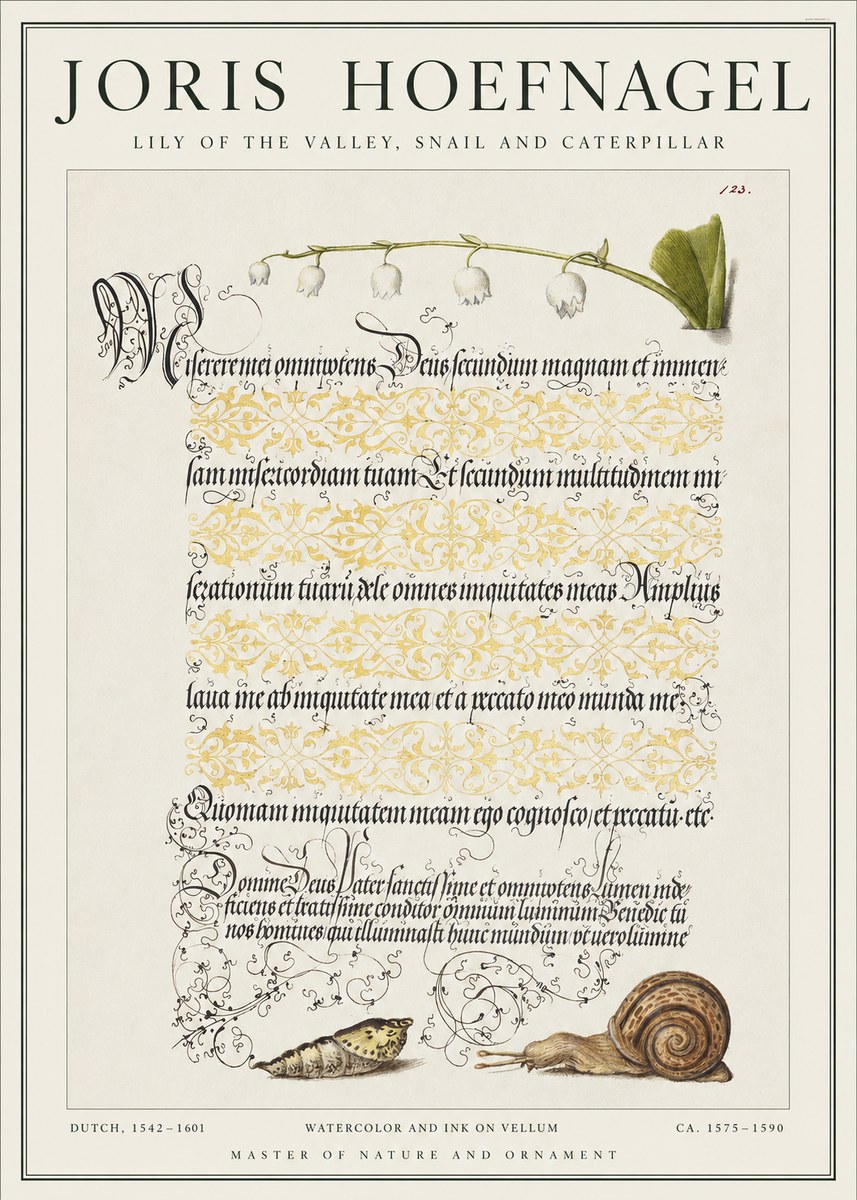Joris Hoefnagel Lily of the Valley, Snail and Caterpillar No1 - Poster