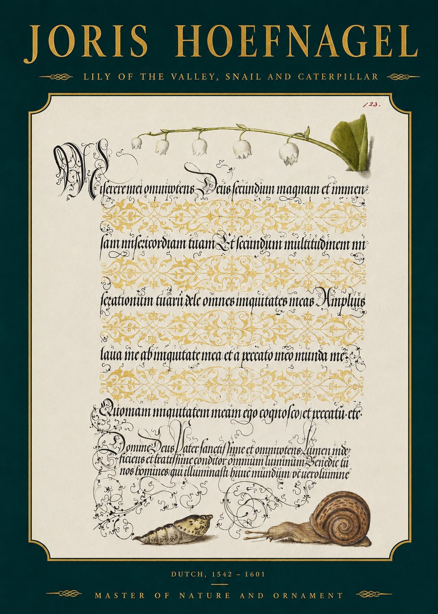 Joris Hoefnagel Lily of the Valley, Snail and Caterpillar No2 - Poster