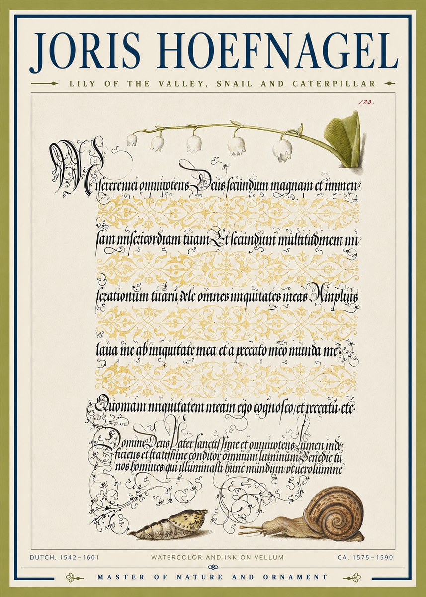 Joris Hoefnagel Lily of the Valley, Snail and Caterpillar No4 - Poster