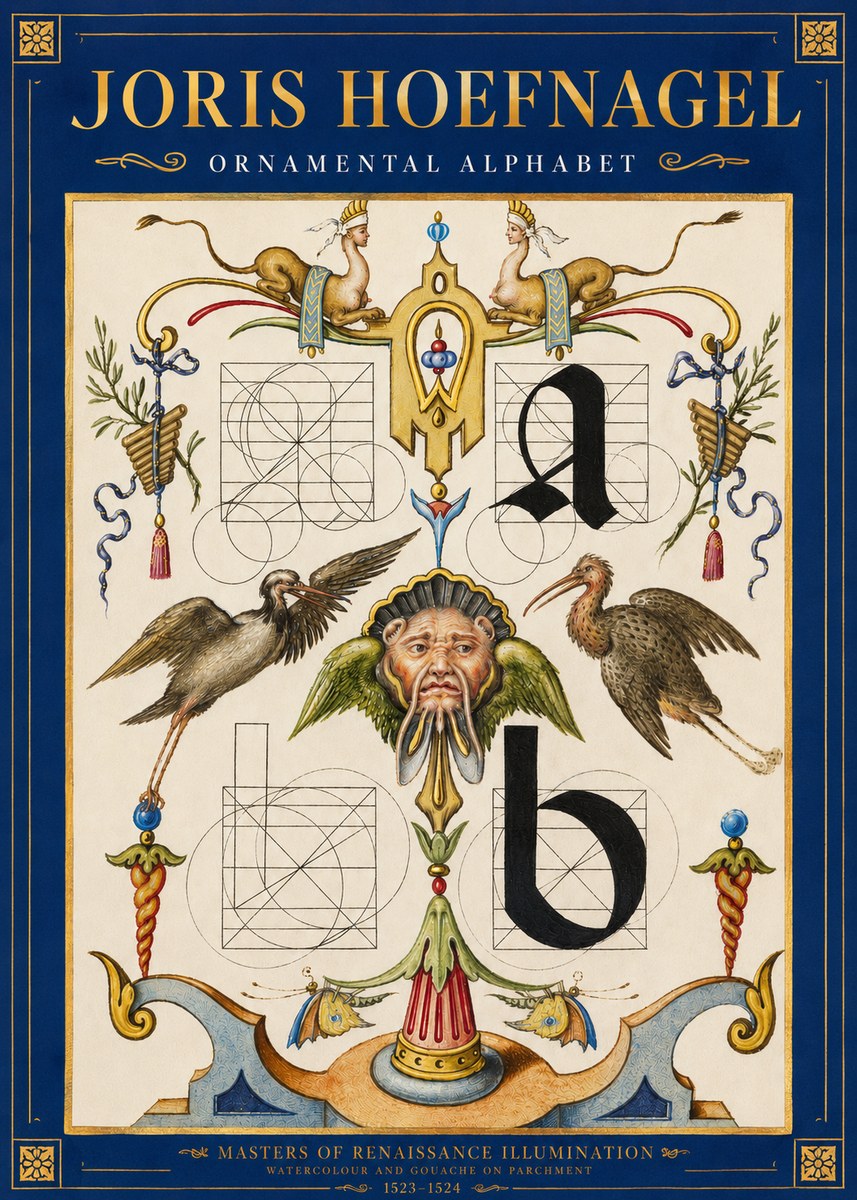 Joris Hoefnagel Ornamental Alphabet No3 - Poster