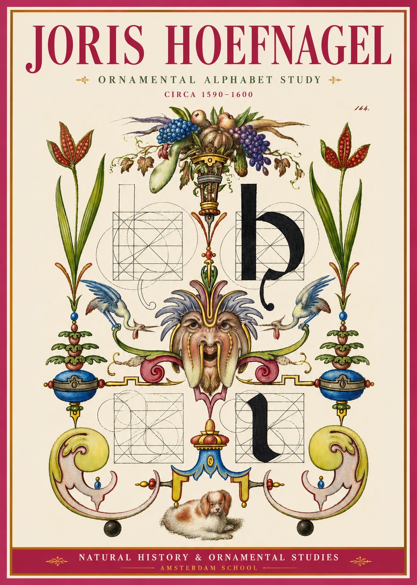 Joris Hoefnagel Floral Grotesque with Putto No4 - Poster