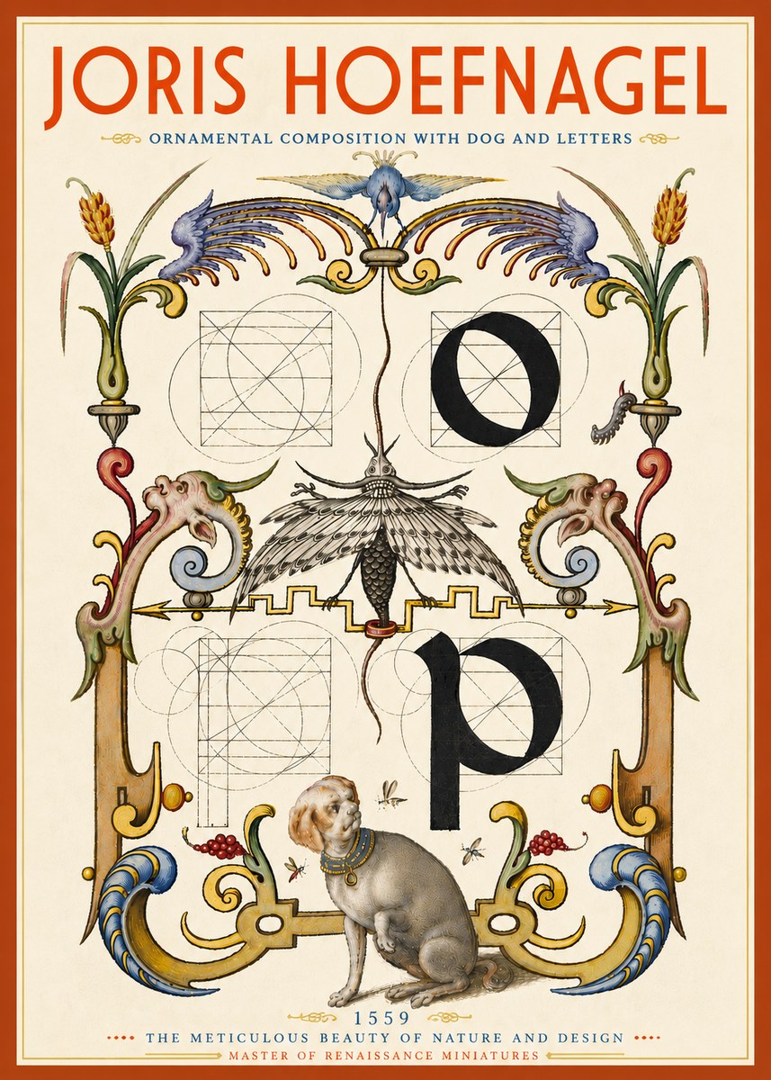 Joris Hoefnagel Ornamental Composition with Dog and Letters No6 - Poster