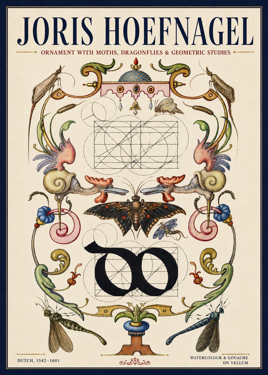 Joris Hoefnagel Ornament with Moths, Dragonflies & Geometric Studies No3 - Poster