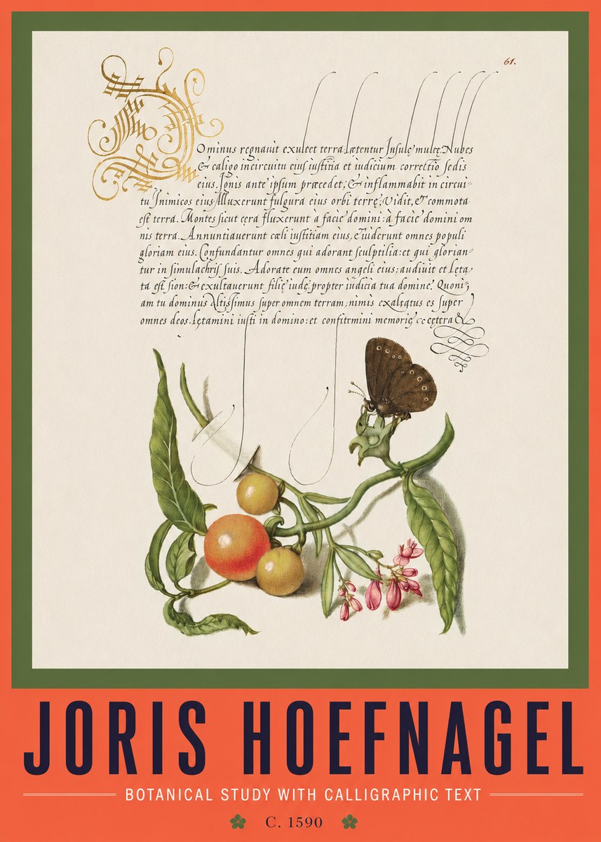 Joris Hoefnagel Botanical Study with Calligraphic Text No2 - Poster