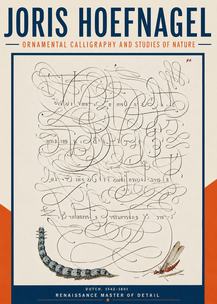 Joris Hoefnagel Ornamental Calligraphy and Studies of Nature No4 - Poster