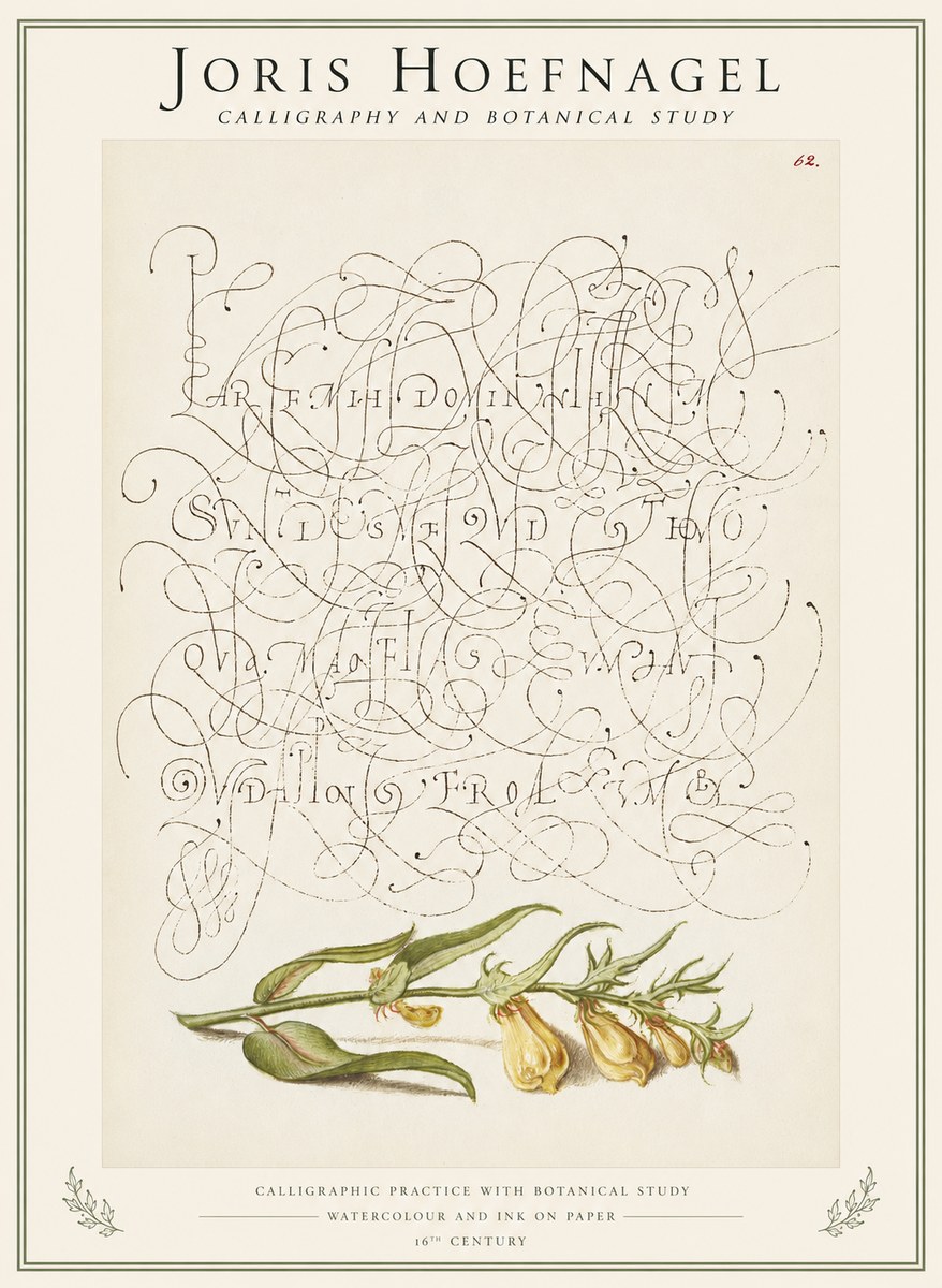 Joris Hoefnagel Calligraphic Practice with Botanical Study No1 - Poster