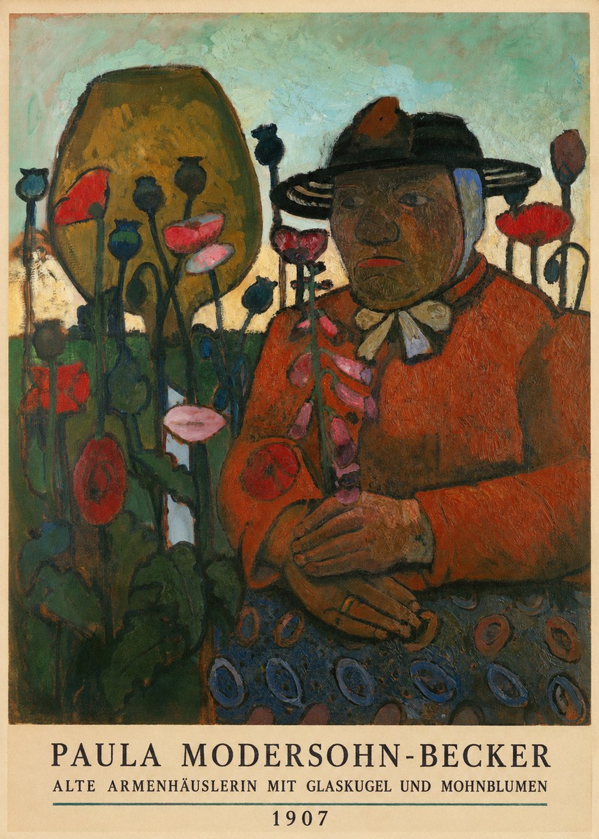 Paula Modersohn-Becker Alte Armenhäuslerin Mit Glaskugel Und Mohnblumen No5 - Poster