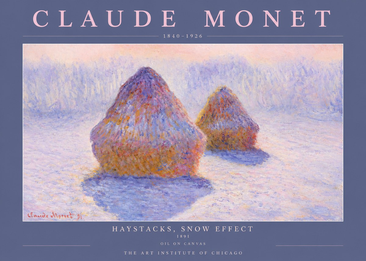Monet Haystacks, Snow Effect No2 - Poster