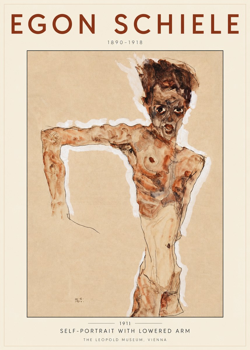 Schiele Self-portrait with Lowered Arm No3 - Poster