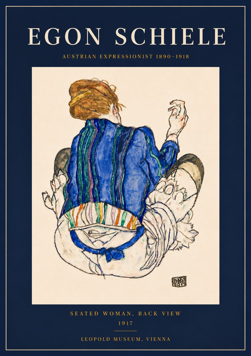 Schiele Seated Woman, Back View No6 - Poster