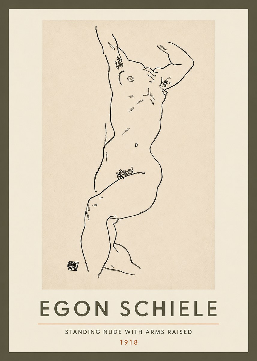 Schiele Standing Nude with Arms Raised No3 - Poster