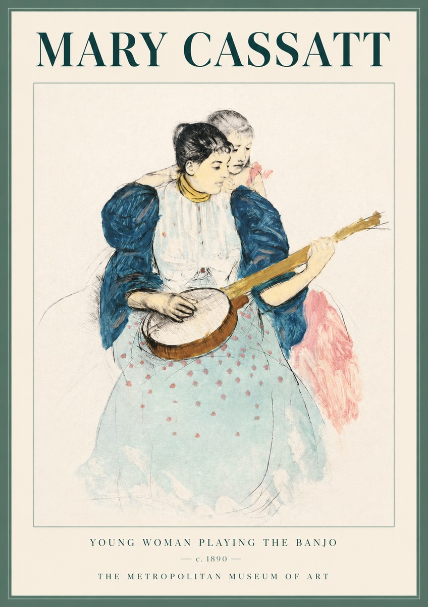 Mary Cassatt Young Woman Playing the Banjo No4 - Poster