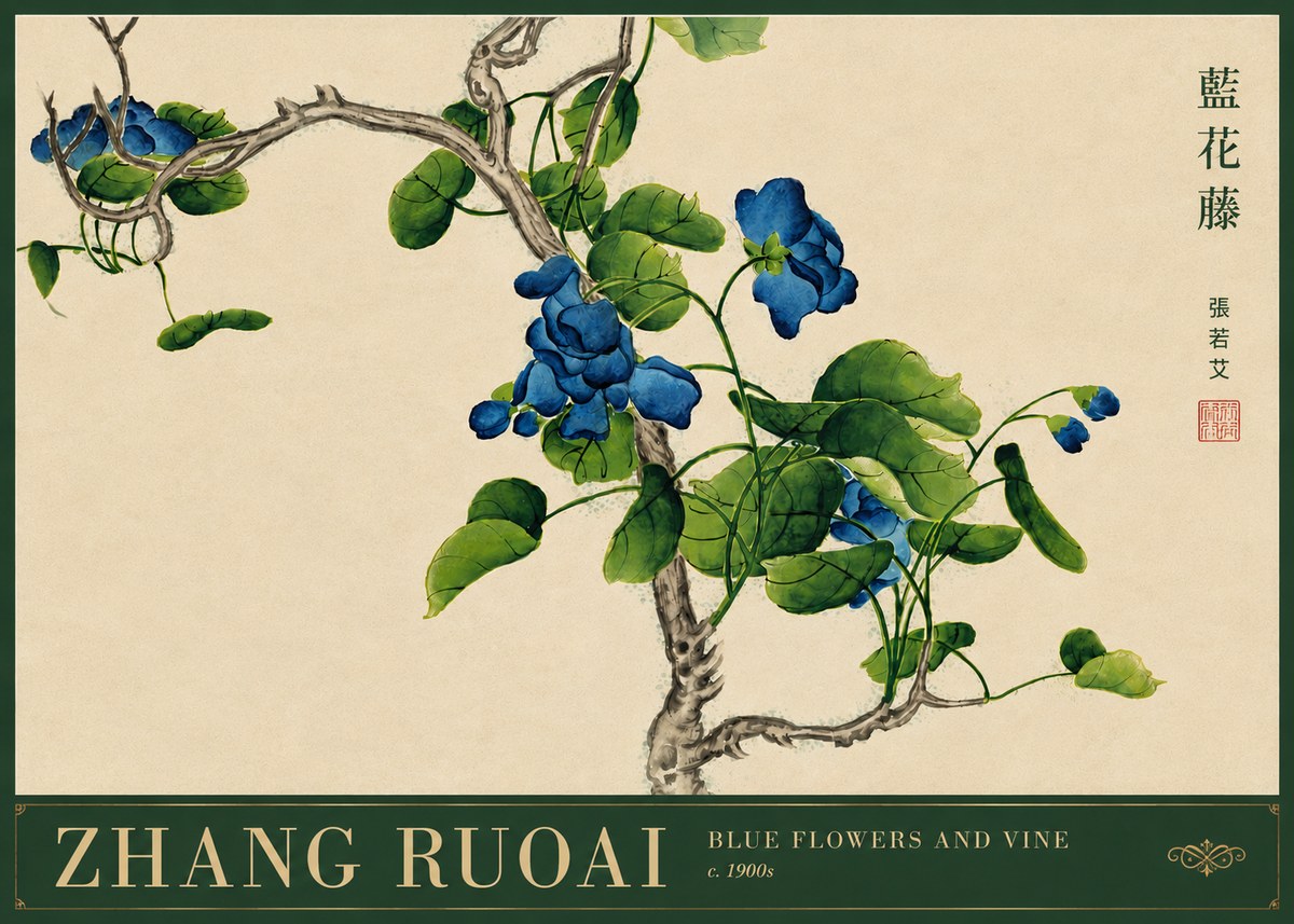 Zhang Ruoai Blue Morning Glories No5 - Poster