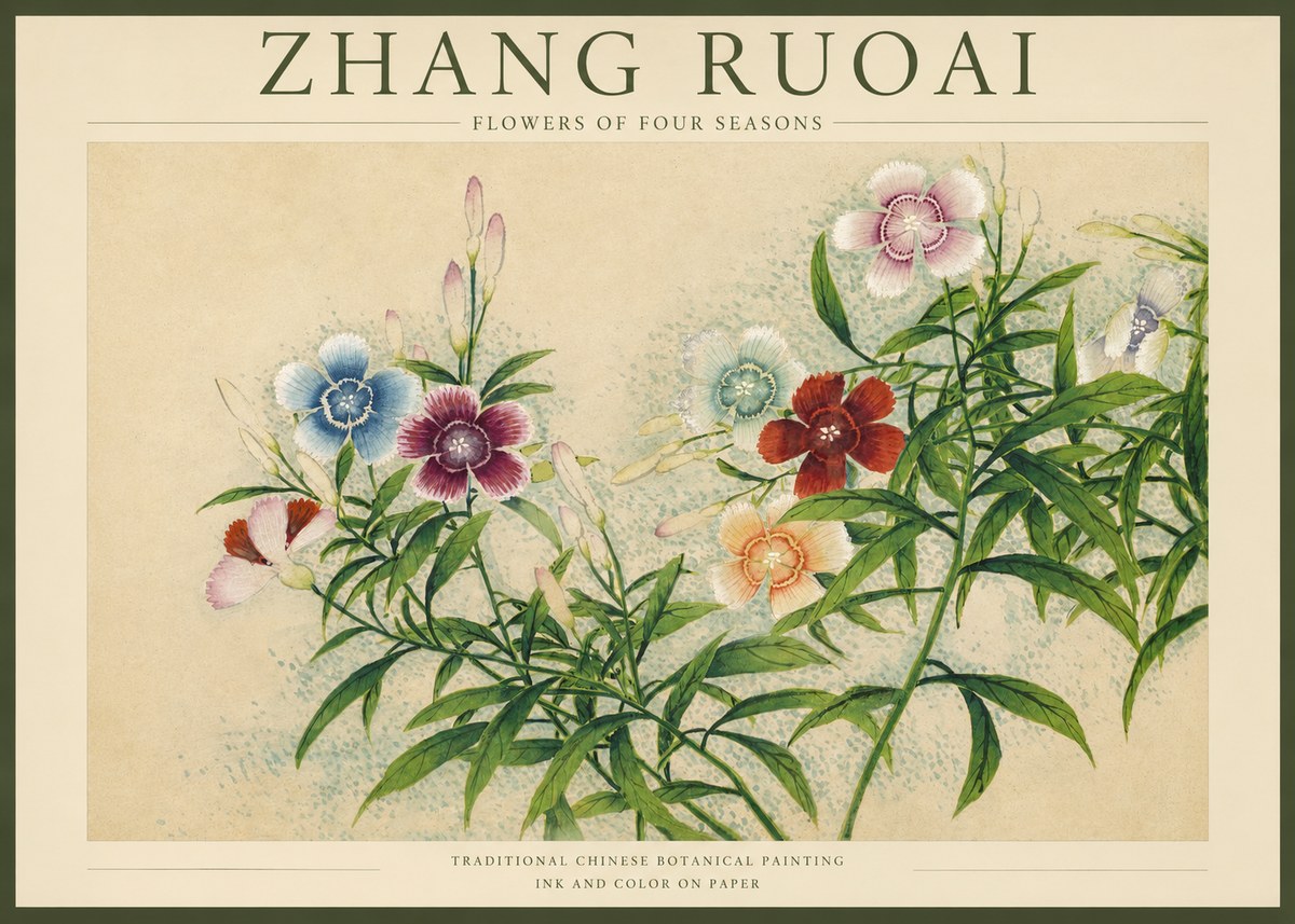 Zhang Ruoai Dianthus in Bloom No4 - Poster