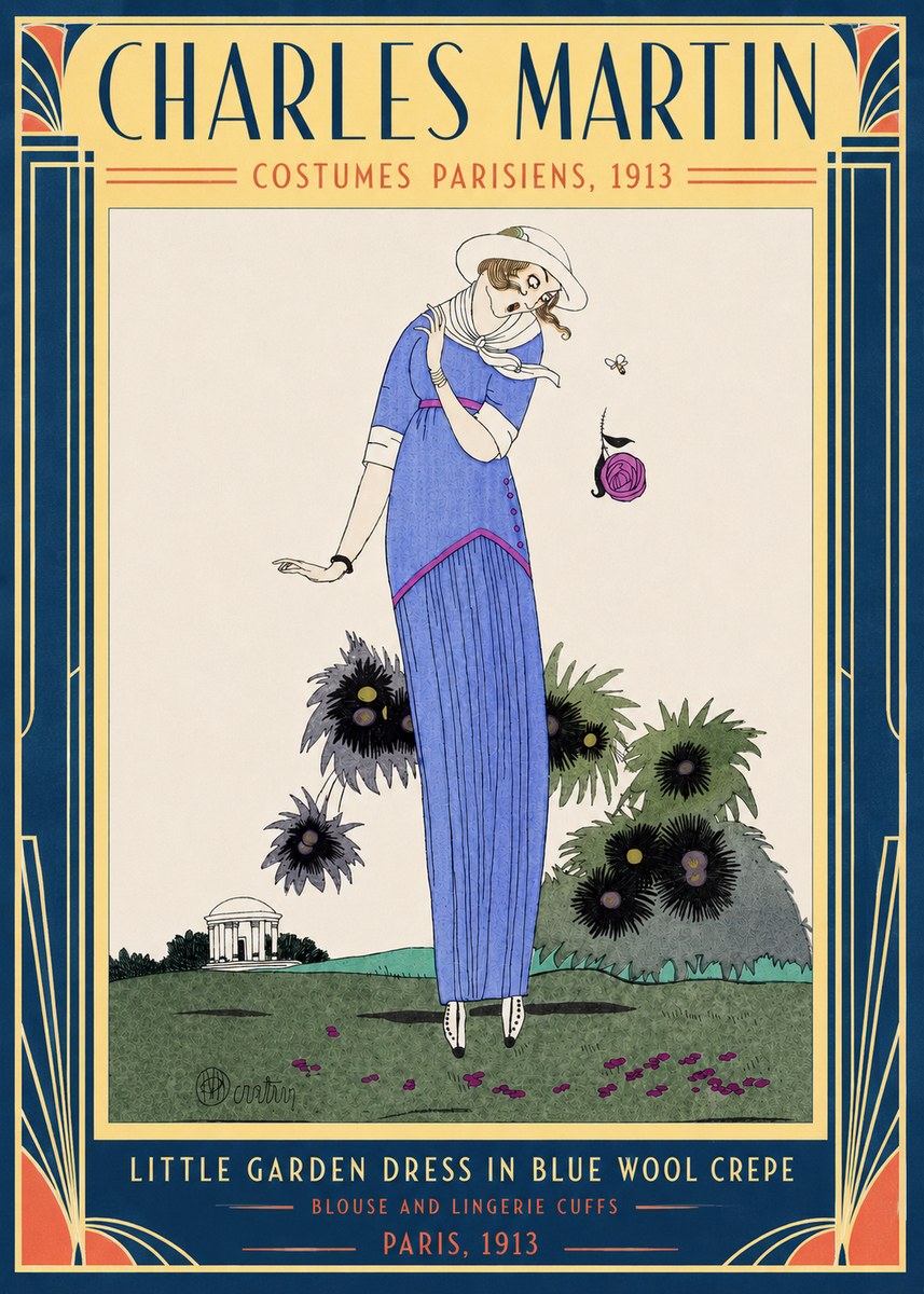 Charles Martin Little Garden Dress in Blue Wool Crepe No3 - Poster