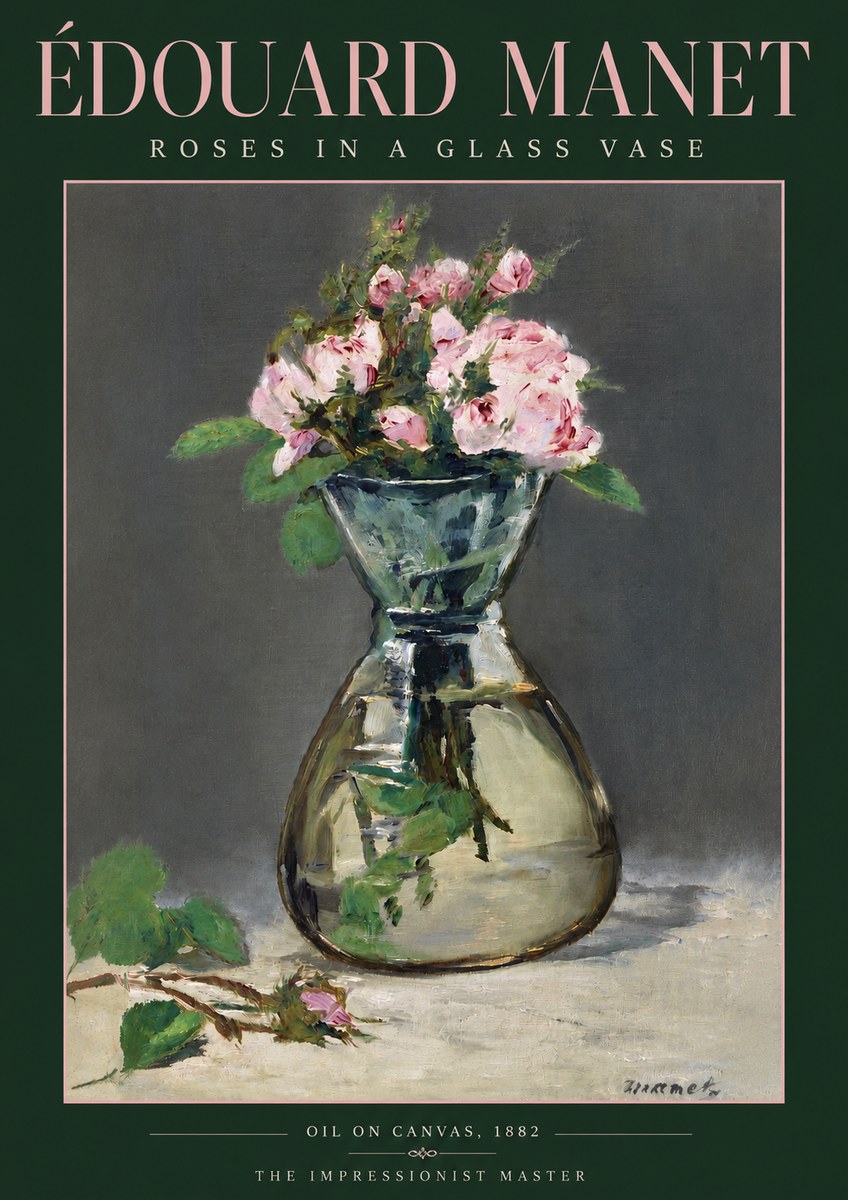 Édouard Manet Roses in a Glass Vase II No3 - Poster