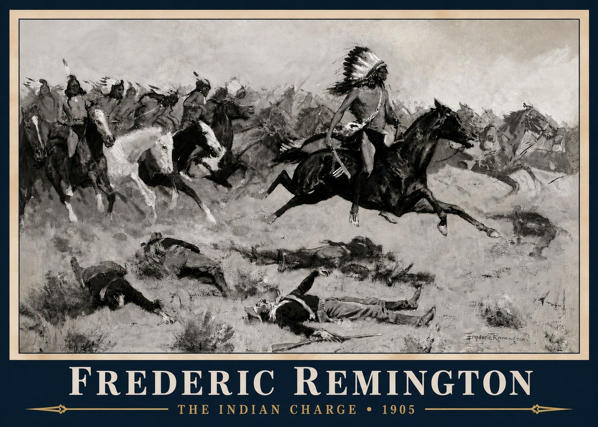Frederic Remington The Indian Charge No3 - Poster