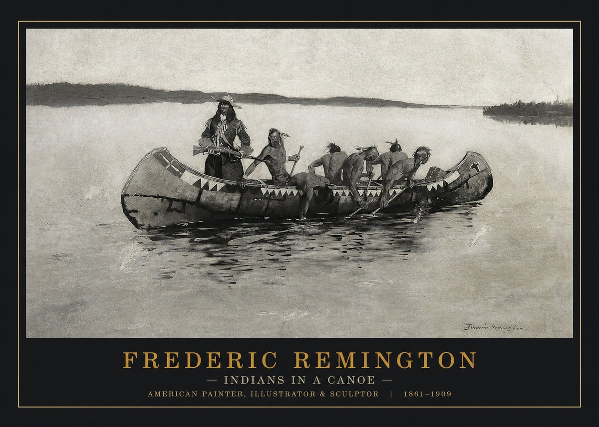 Frederic Remington Indians in a Canoe No1 - Poster