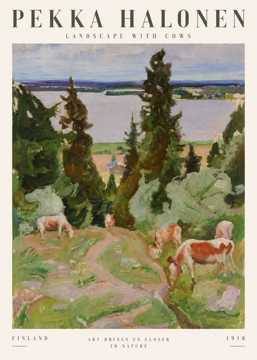 Pekka Halonen Landscape with Cows No4 - Poster
