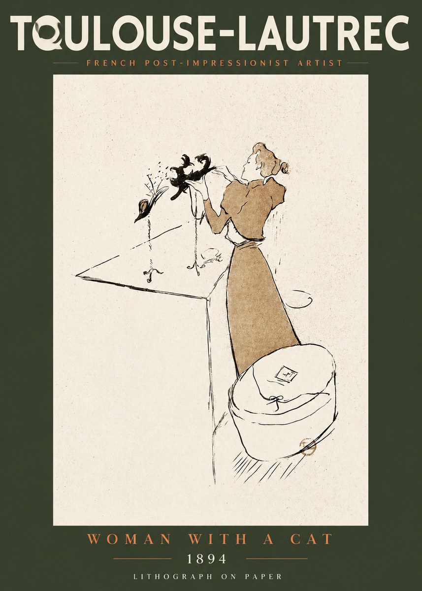 Toulouse-Lautrec Woman with a Cat No4 - Poster