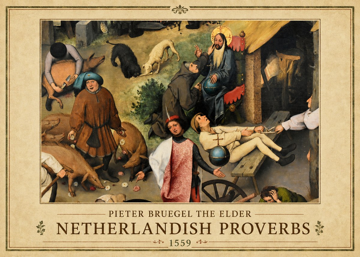 Pieter Bruegel Netherlandish Proverbs IV No1 - Poster