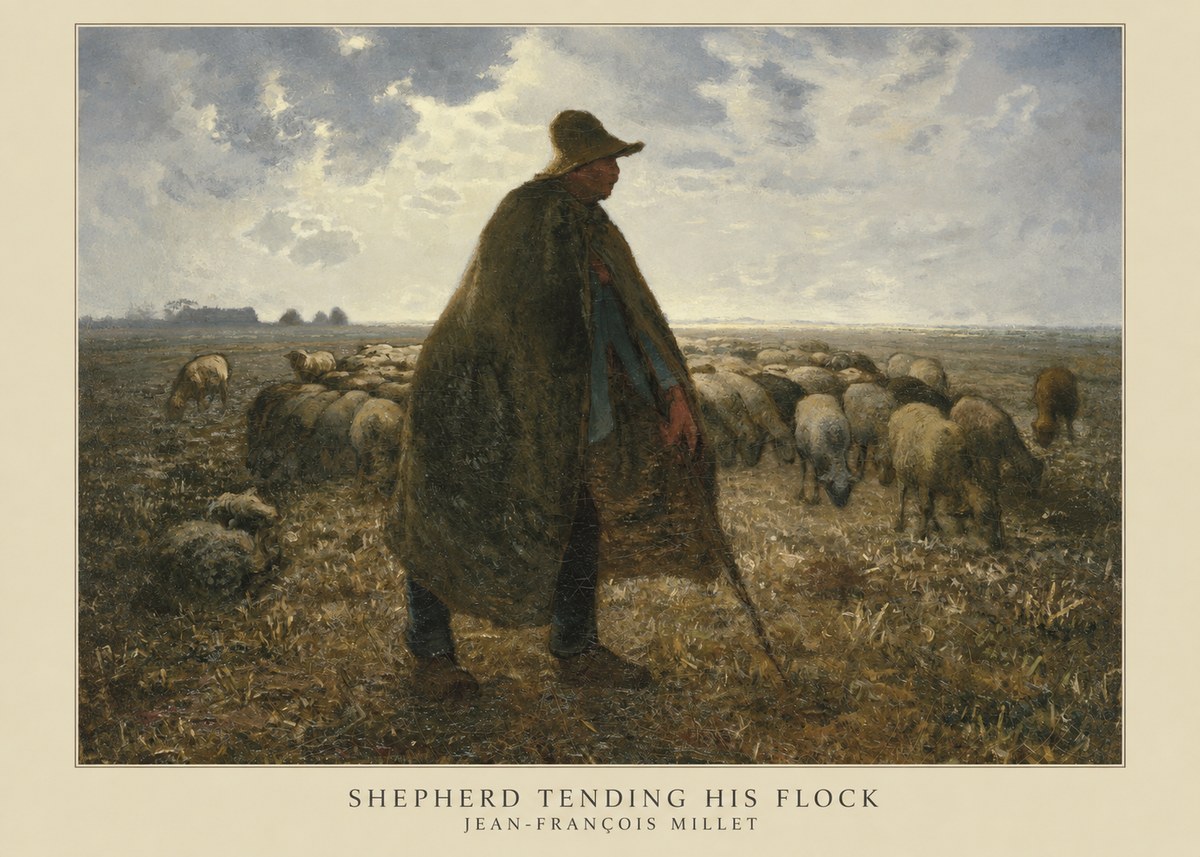 Jean-François Millet Shepherd Tending His Flock No5 - Poster