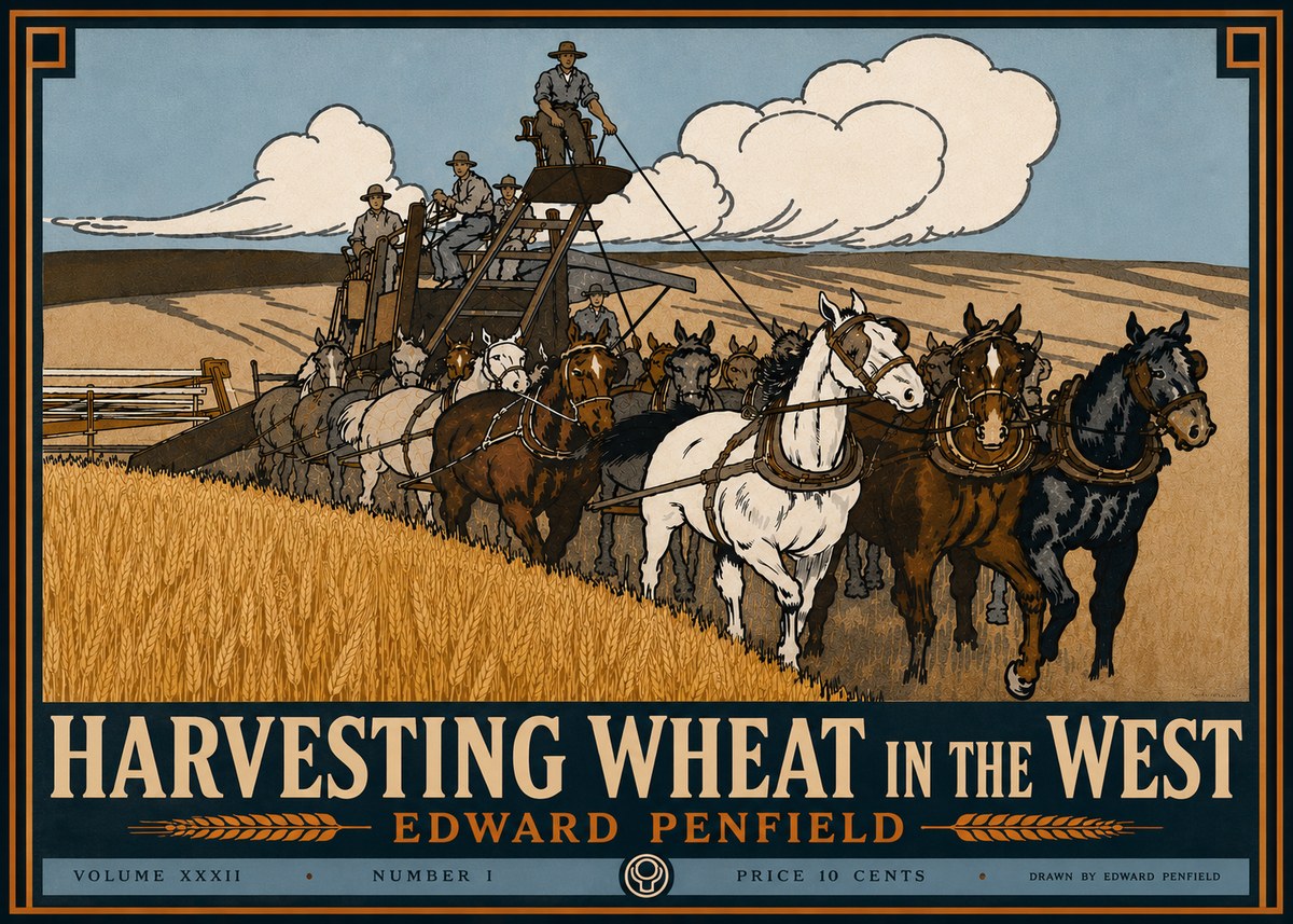 Edward Penfield Harvesting Wheat in the West No6 - Poster