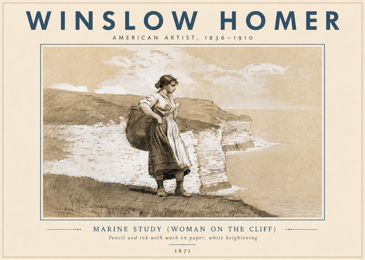 Winslow Homer Marine Study (Woman on the Cliff) No6 - Poster