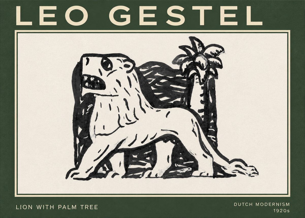 Leo Gestel Lion with Palm Tree No3 - Poster