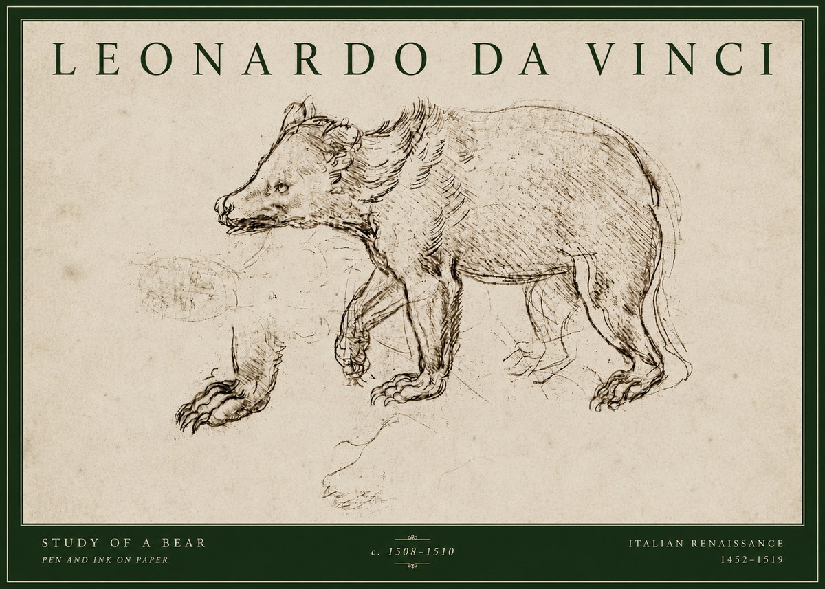 Leonardo da Vinci Study of a Bear No4 - Poster