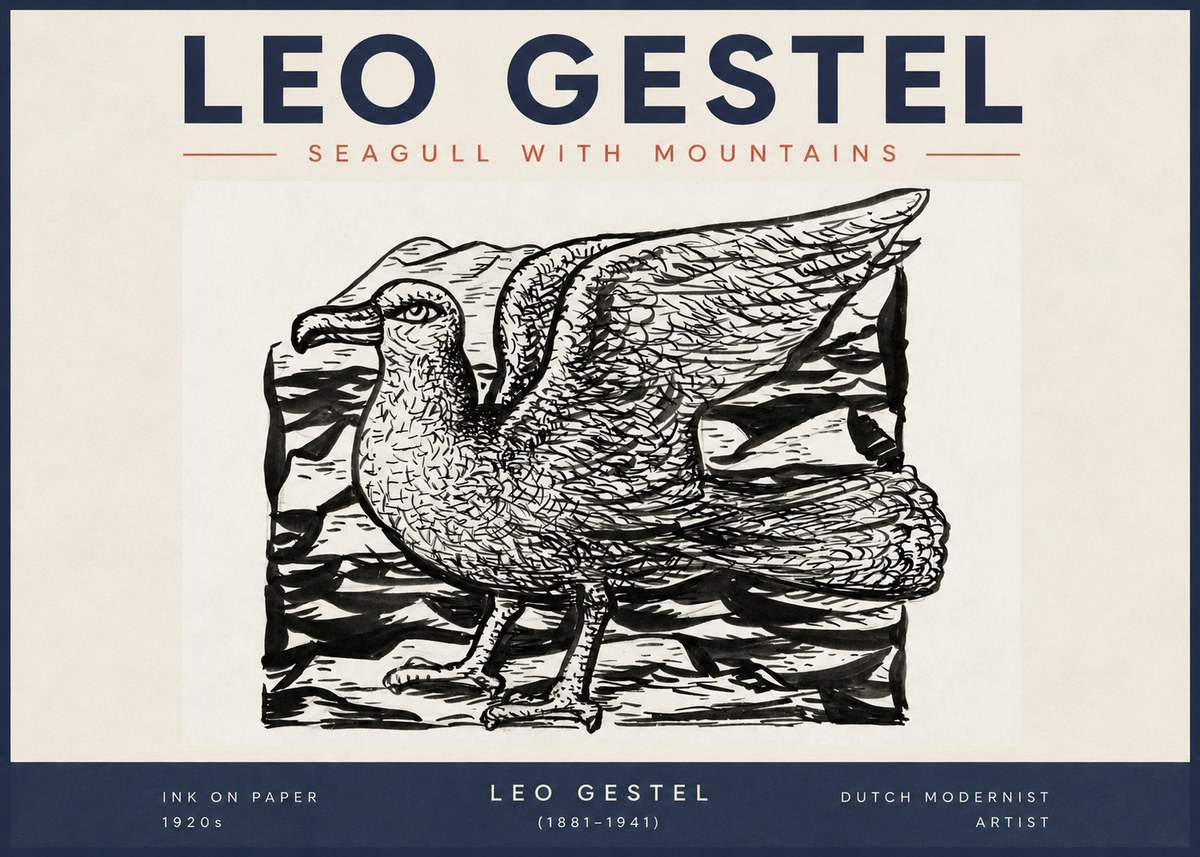 Leo Gestel Seagull with Mountains No2 - Poster