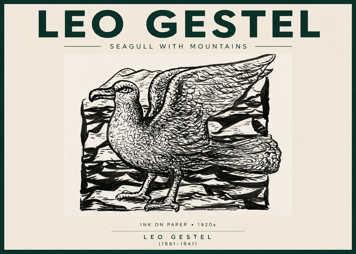 Leo Gestel Seagull with Mountains No3 - Poster