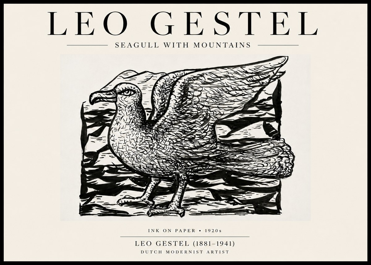 Leo Gestel Seagull with Mountains No6 - Poster