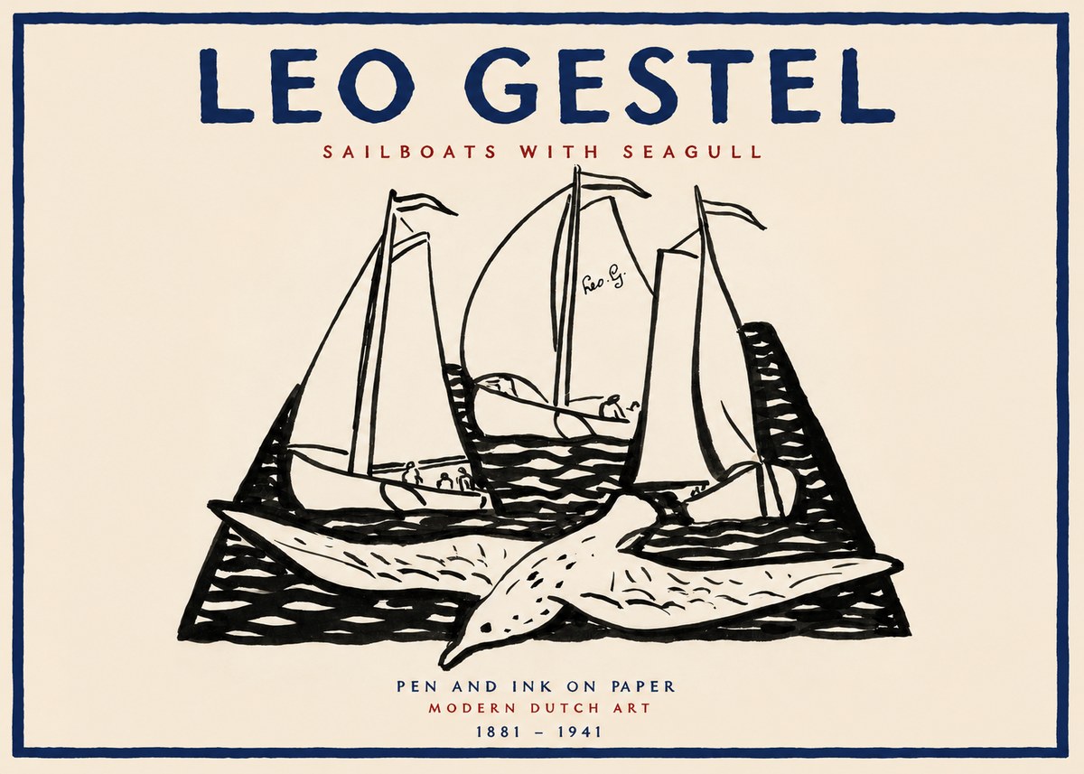 Leo Gestel Sailboats with Seagull No2 - Poster