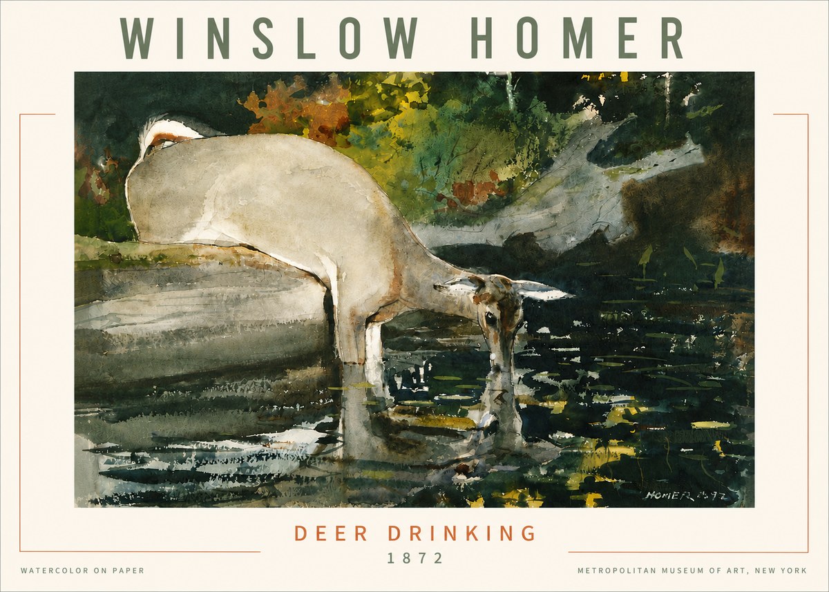 Winslow Homer Deer Drinking No4 - Poster