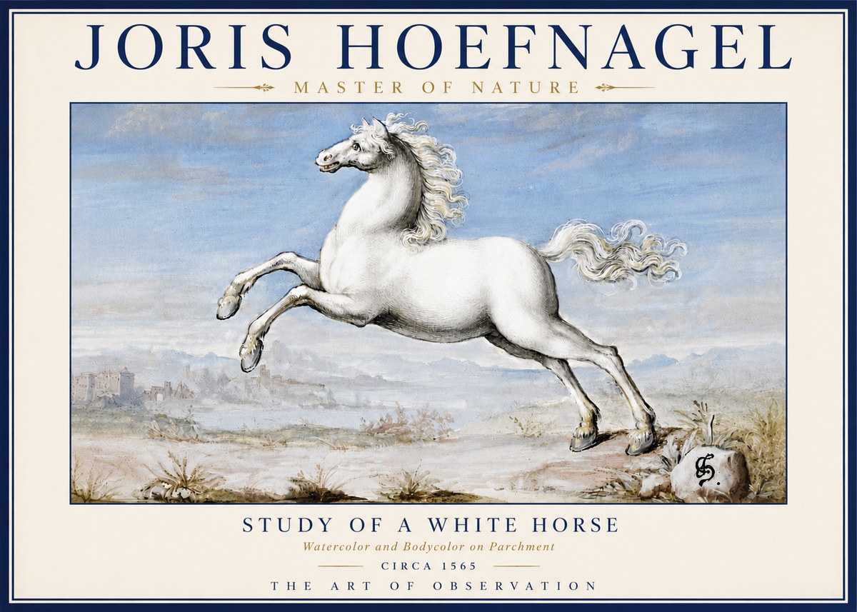 Joris Hoefnagel Study of a White Horse No6 - Poster