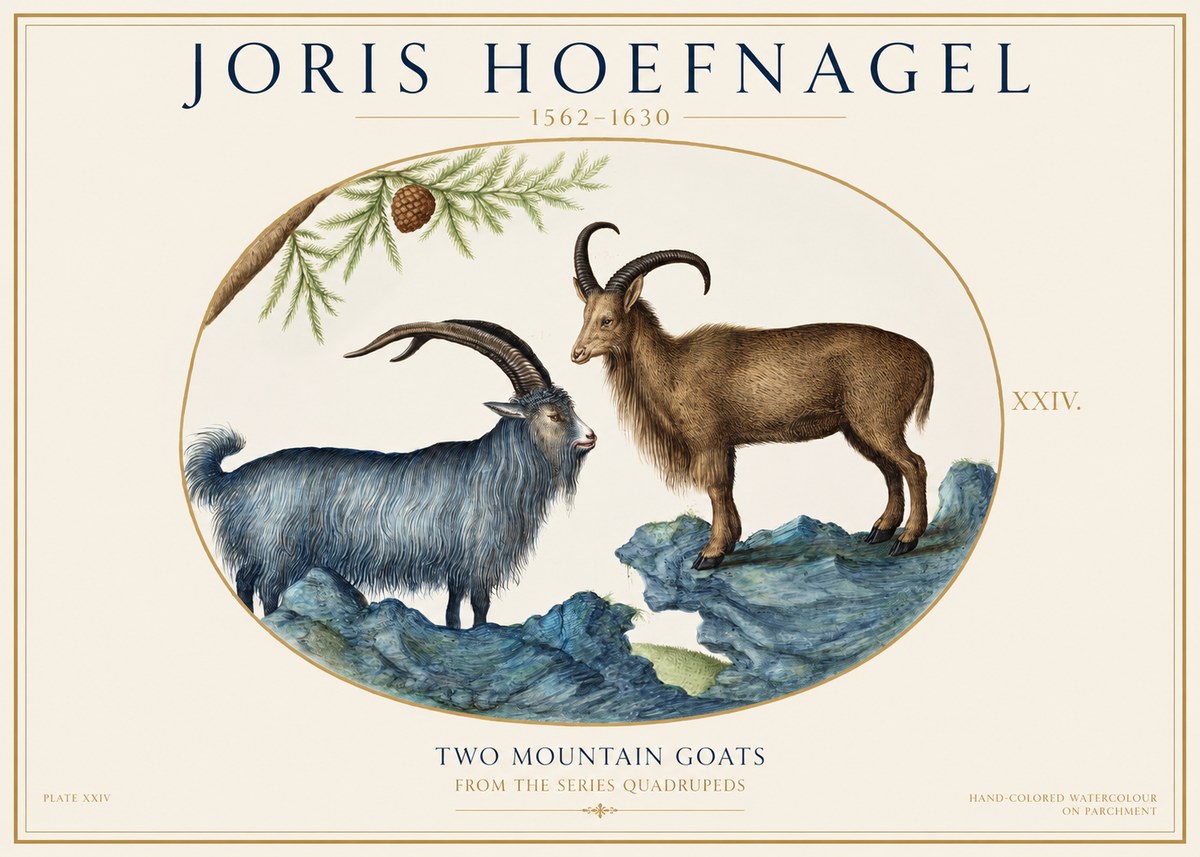 Joris Hoefnagel Two Mountain Goats from the Series Quadrupeds No1 - Poster