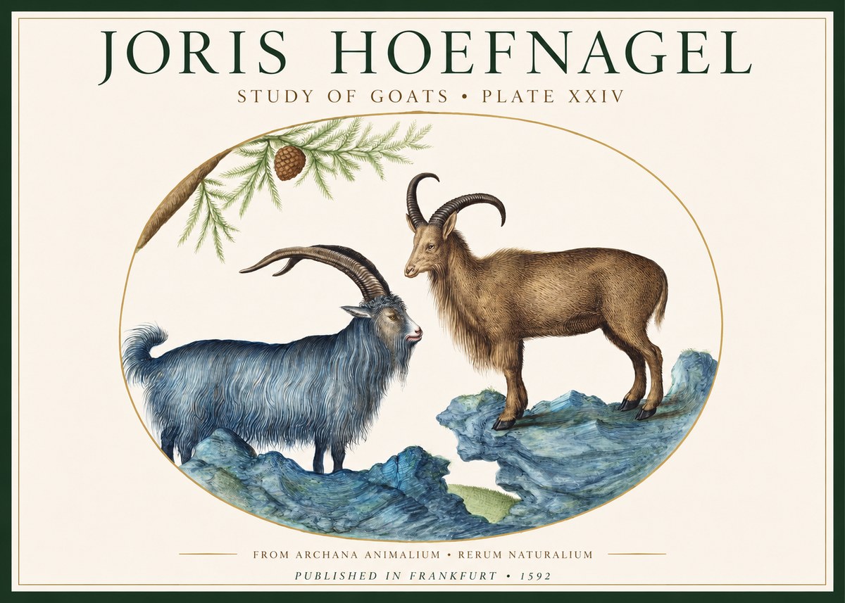 Joris Hoefnagel Two Mountain Goats from the Series Quadrupeds No2 - Poster