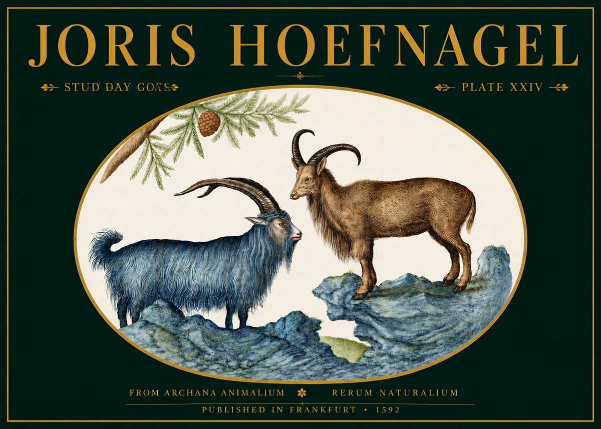 Joris Hoefnagel Two Mountain Goats from the Series Quadrupeds No5 - Poster