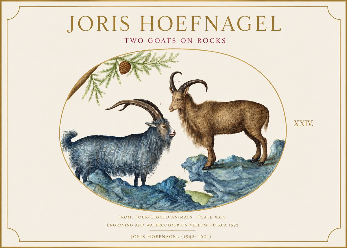 Joris Hoefnagel Two Mountain Goats from the Series Quadrupeds No6 - Poster