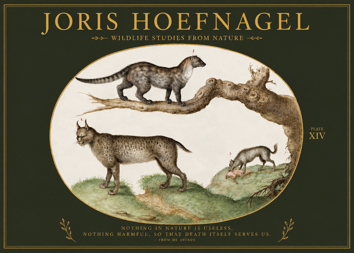 Joris Hoefnagel Wildlife Studies from Nature - Plate Xiv No2 - Poster