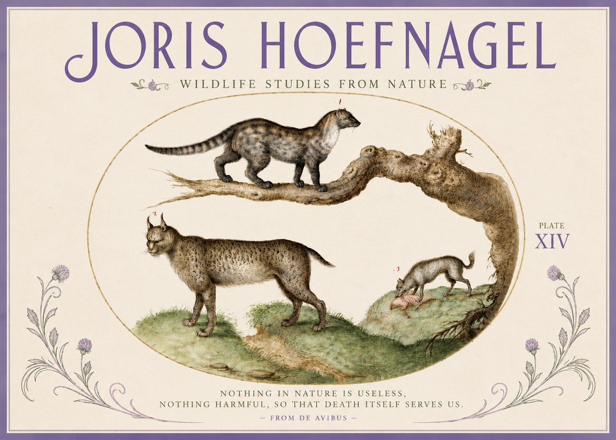 Joris Hoefnagel Wildlife Studies from Nature - Plate Xiv No4 - Poster