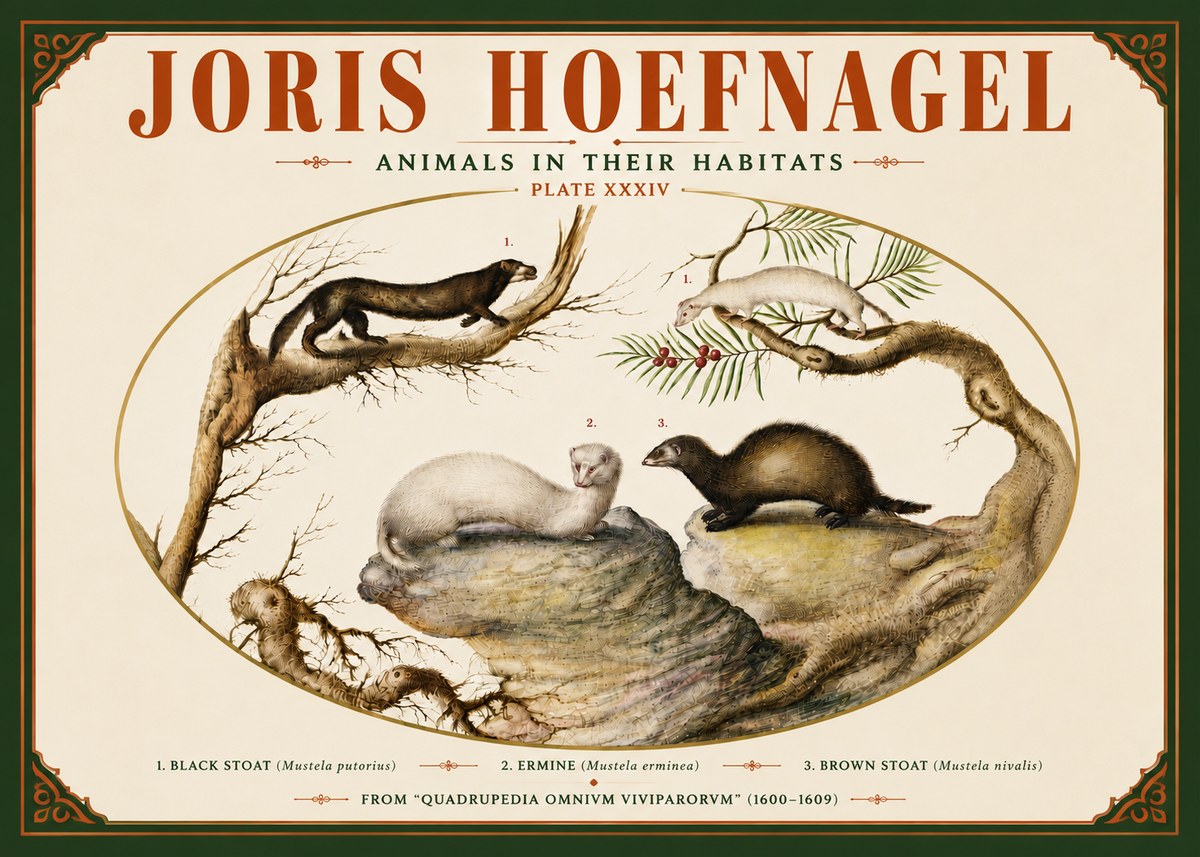 Joris Hoefnagel Animals in Their Habitats Plate Xxxiv No5 - Poster