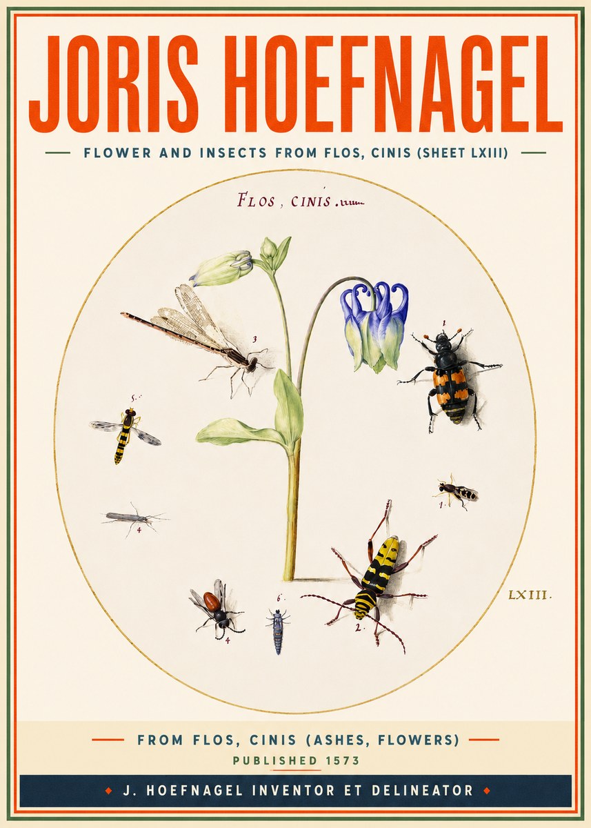 Joris Hoefnagel Insects and a Flower Study No4 - Poster